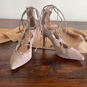 Lace up suede heels, size 9, lightly worn.